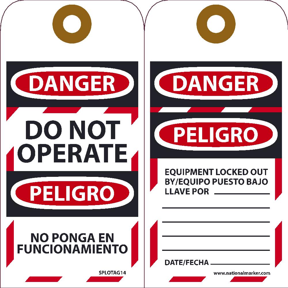 Danger Do Not Operate Equipment Tag-Out Bilingual Tag - 10 Pack-eSafety Supplies, Inc