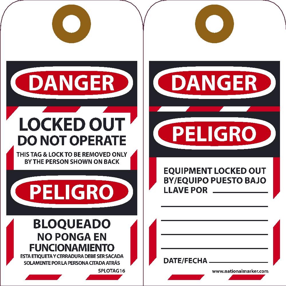 Danger Locked Out Do Not Operate Bilingual Tag - 10 Pack-eSafety Supplies, Inc