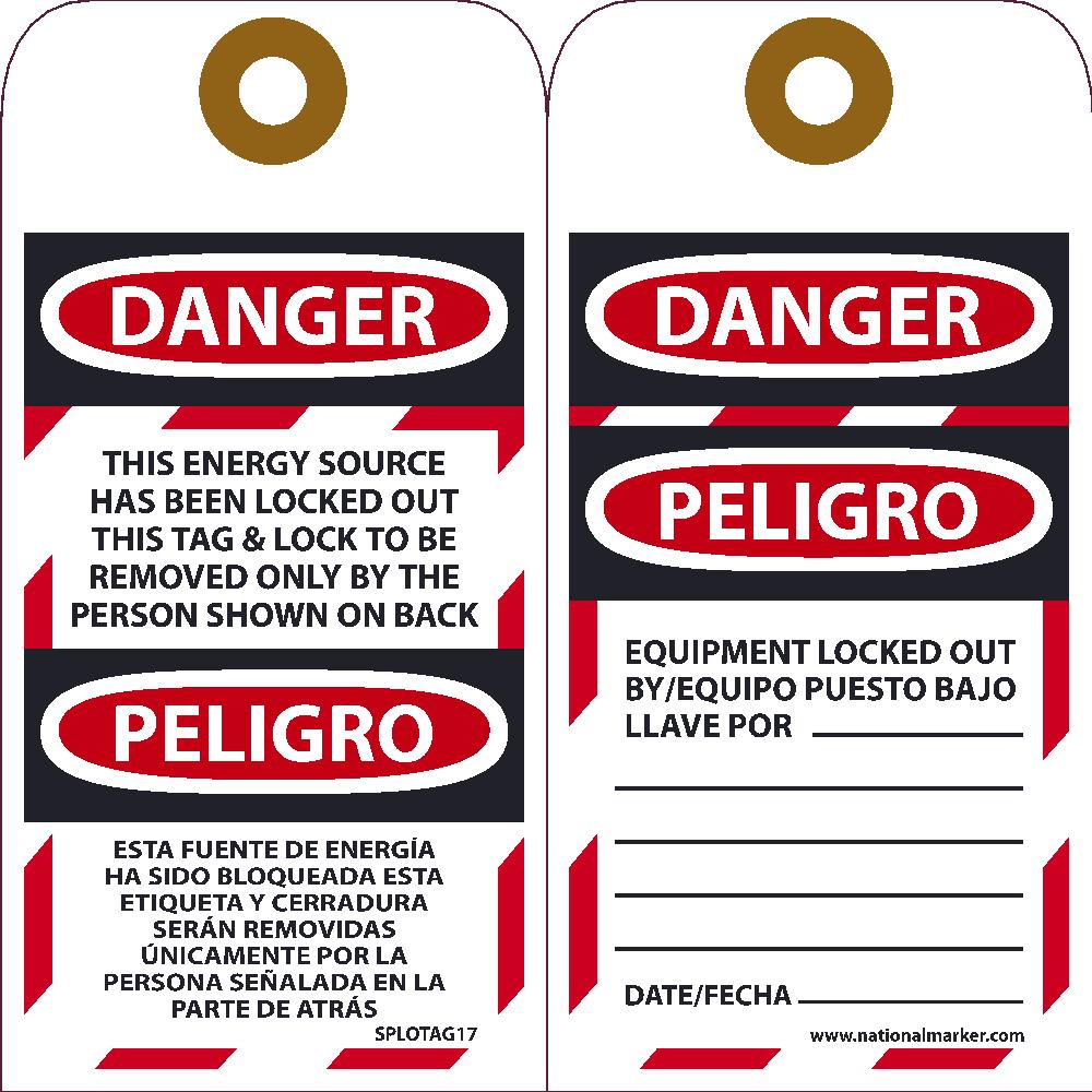 Danger Energy Source Has Been Locked Out Bilingual Tag - 10 Pack-eSafety Supplies, Inc