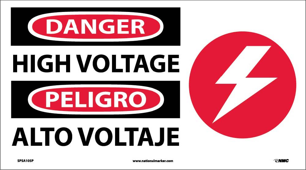 Danger High Voltage Sign - Bilingual-eSafety Supplies, Inc