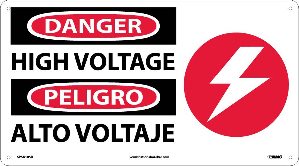Danger High Voltage Sign - Bilingual-eSafety Supplies, Inc