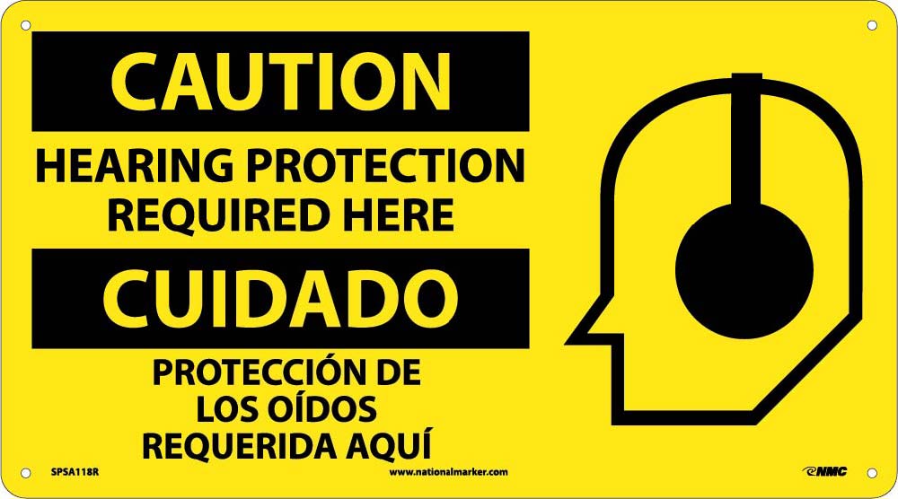 Caution Hearing Protection Required Here Sign - Bilingual-eSafety Supplies, Inc