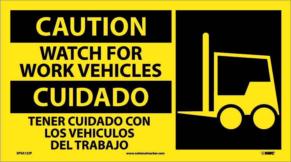 Caution Watch Out For Work Vehicles Sign - Bilingual-eSafety Supplies, Inc