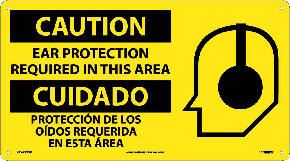 Caution Ear Protection Required Sign - Bilingual-eSafety Supplies, Inc