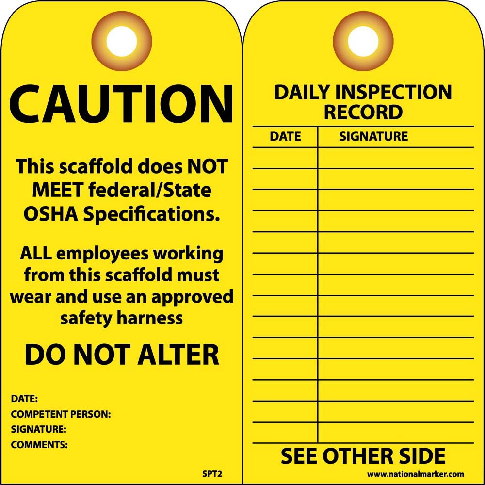 Caution Scaffold Does Not Meet Federal/State Osha Specs Tag - Pack of 25-eSafety Supplies, Inc