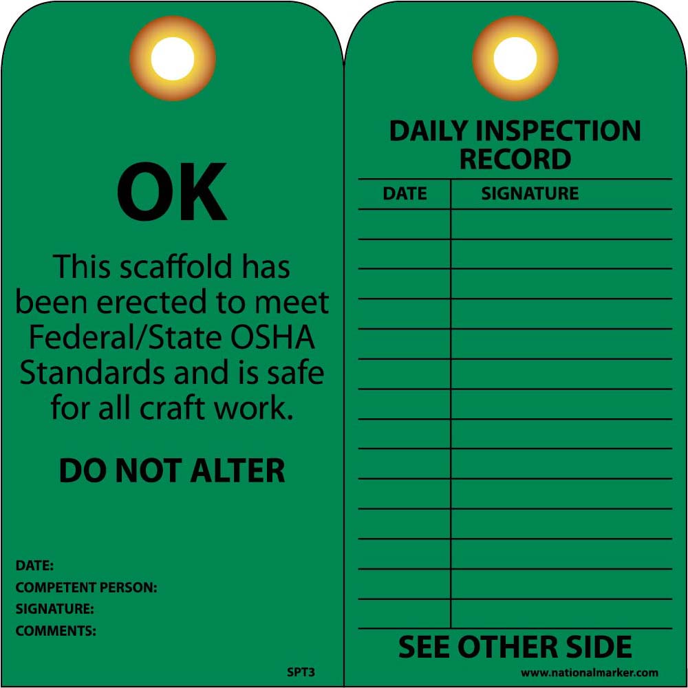 Ok This Scaffold Has Been Erected To Meet Federal/State Osha Standards Tag - Pack of 25-eSafety Supplies, Inc