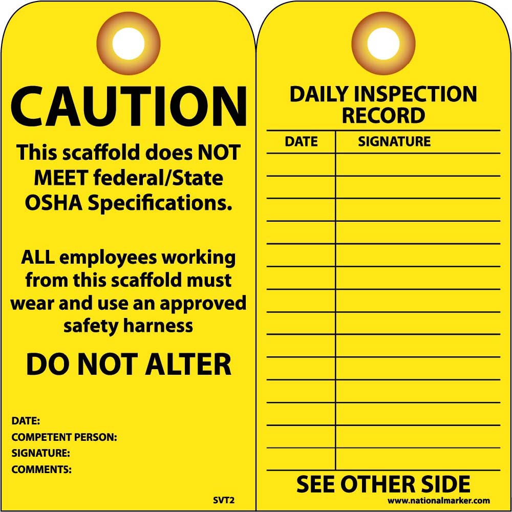 Caution Scaffold Does Not Meet Federal/State Osha Specs Tag - Pack of 25-eSafety Supplies, Inc