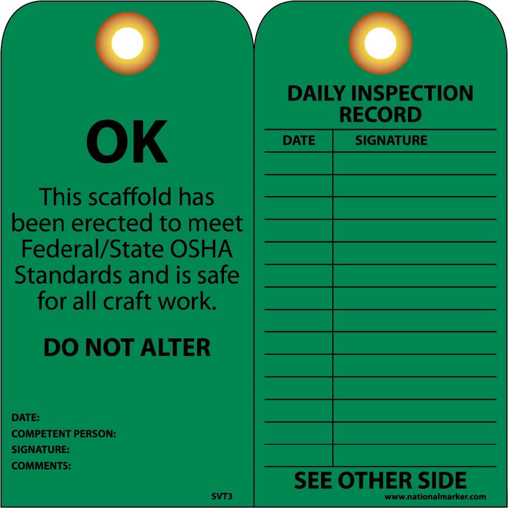 Ok This Scaffold Has Been Erected To Meet Federal/State Osha Standards Tag - Pack of 25-eSafety Supplies, Inc