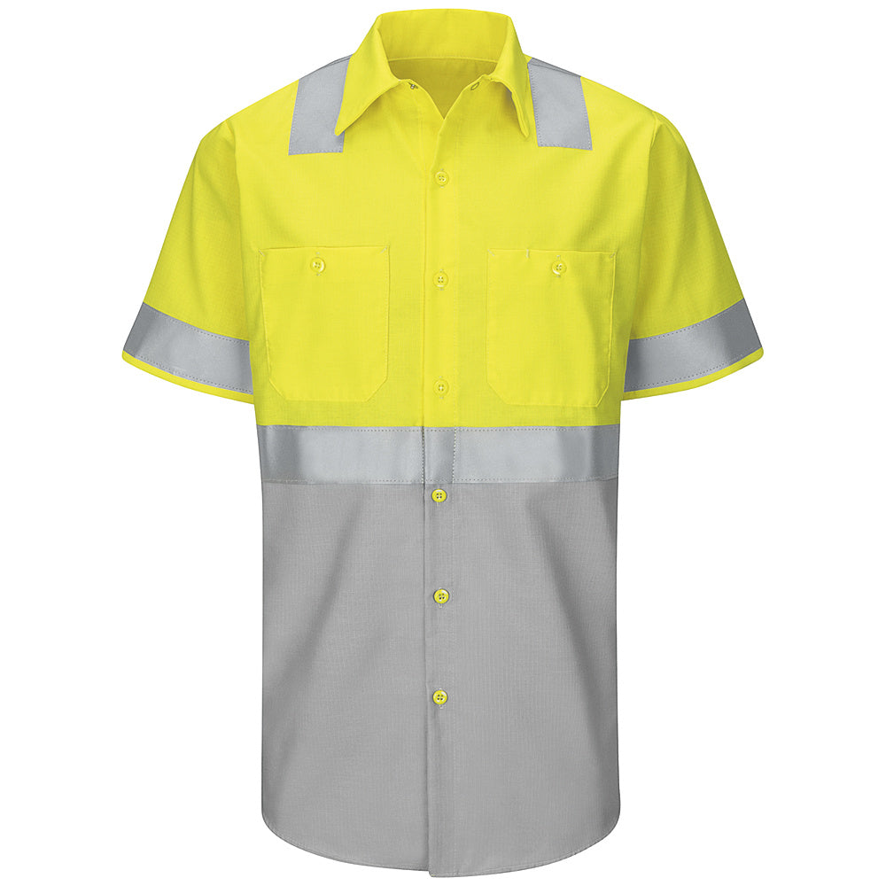 Red Kap Hi-Visibility Color Block Work Shirt Class 2 Level 2 SY24 - Yellow / Green w/Grey ripstop-eSafety Supplies, Inc