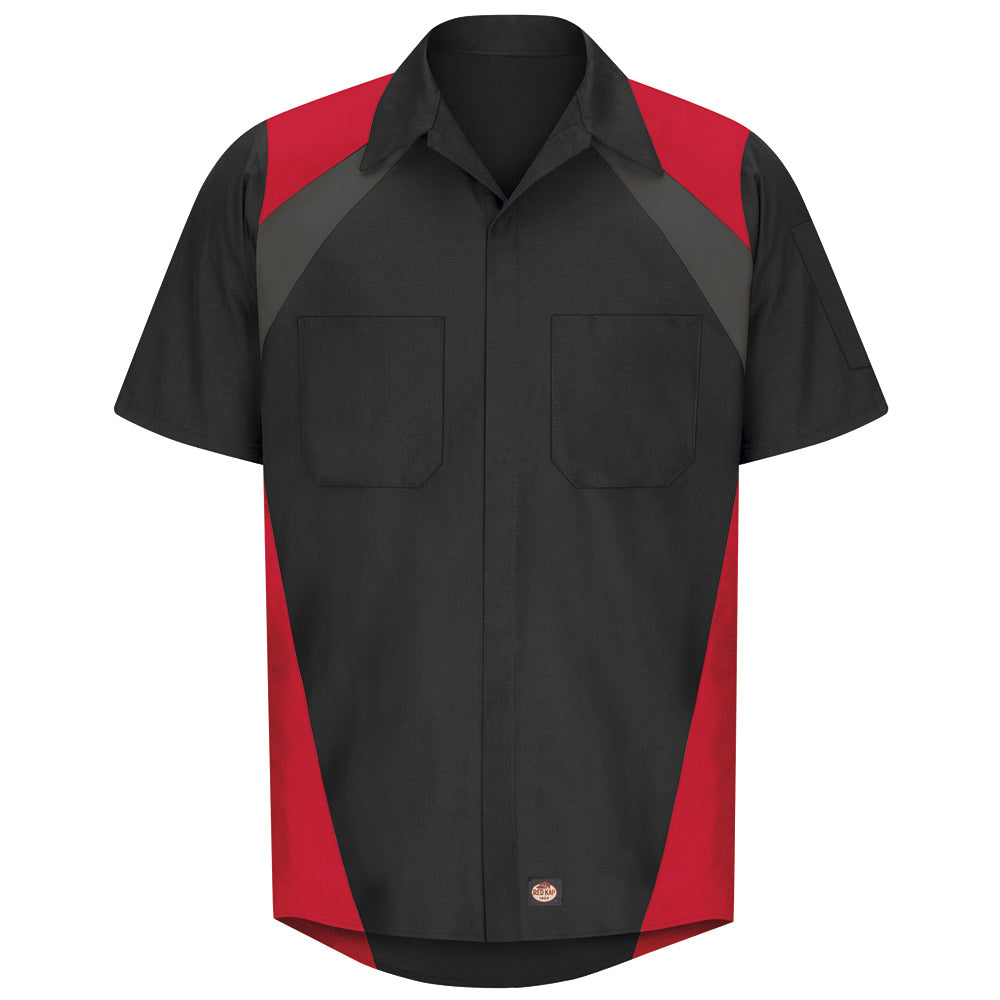 Red Kap Tri-Color Short Sleeve Shop Shirt SY28 - Black / Red-eSafety Supplies, Inc