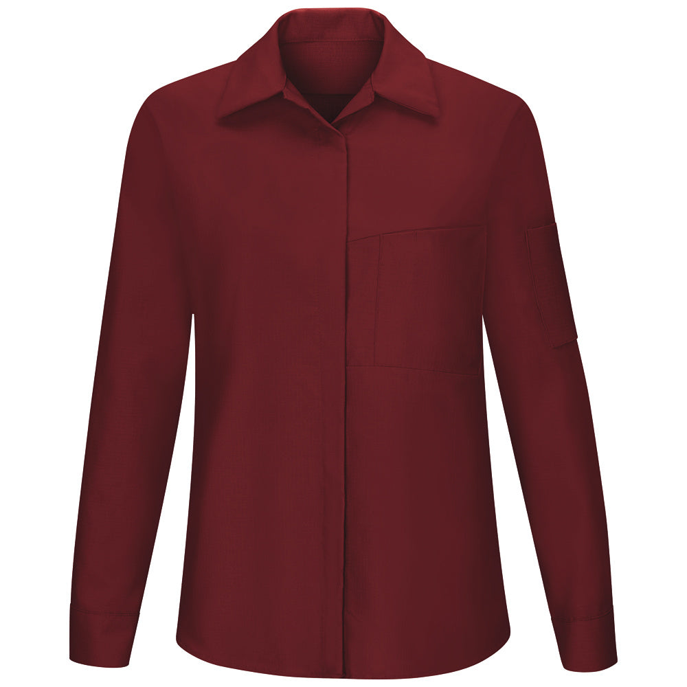 Red Kap Women's Performance Plus Shop Shirt with OIL BLOK Technology Long Sleeve SY31 - Fireball Red with Charcoal Mesh-eSafety Supplies, Inc