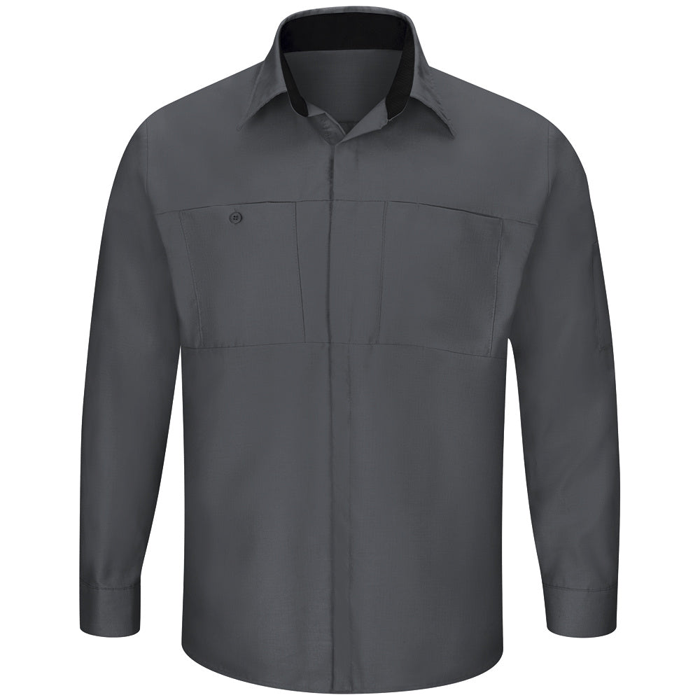 Red Kap Men's Performance Plus Shop Shirt with OIL BLOK Technology Long Sleeve SY32 - Charcoal with Black Mesh-eSafety Supplies, Inc
