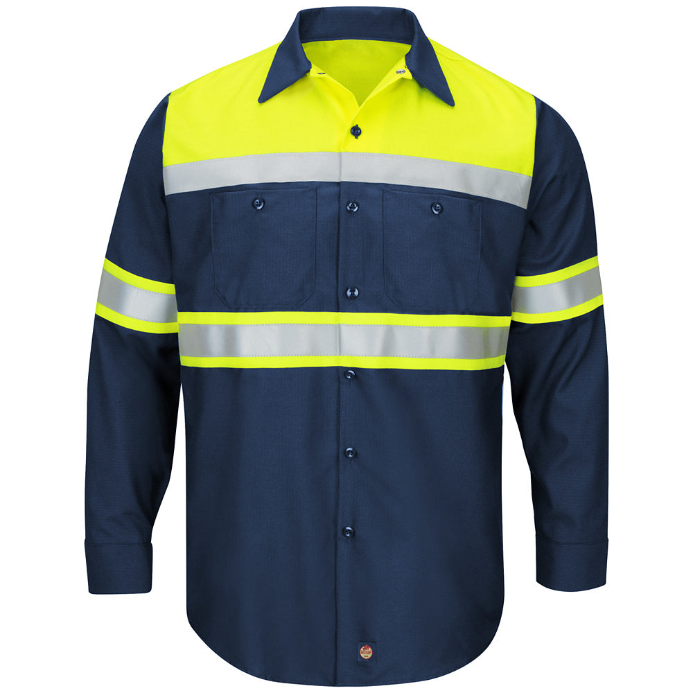 Red Kap Hi-Visibility Colorblock Ripstop Work Shirt - Type O, Class 1 SY70 - Fluorescent Yellow/Navy-eSafety Supplies, Inc