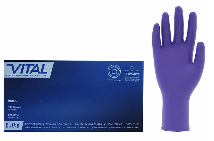 Johnson Wilshire -Elite® Vital® Blue Nitrile Powder Free - 5 Mil - Protection Against Fentanyl (CASE)-eSafety Supplies, Inc