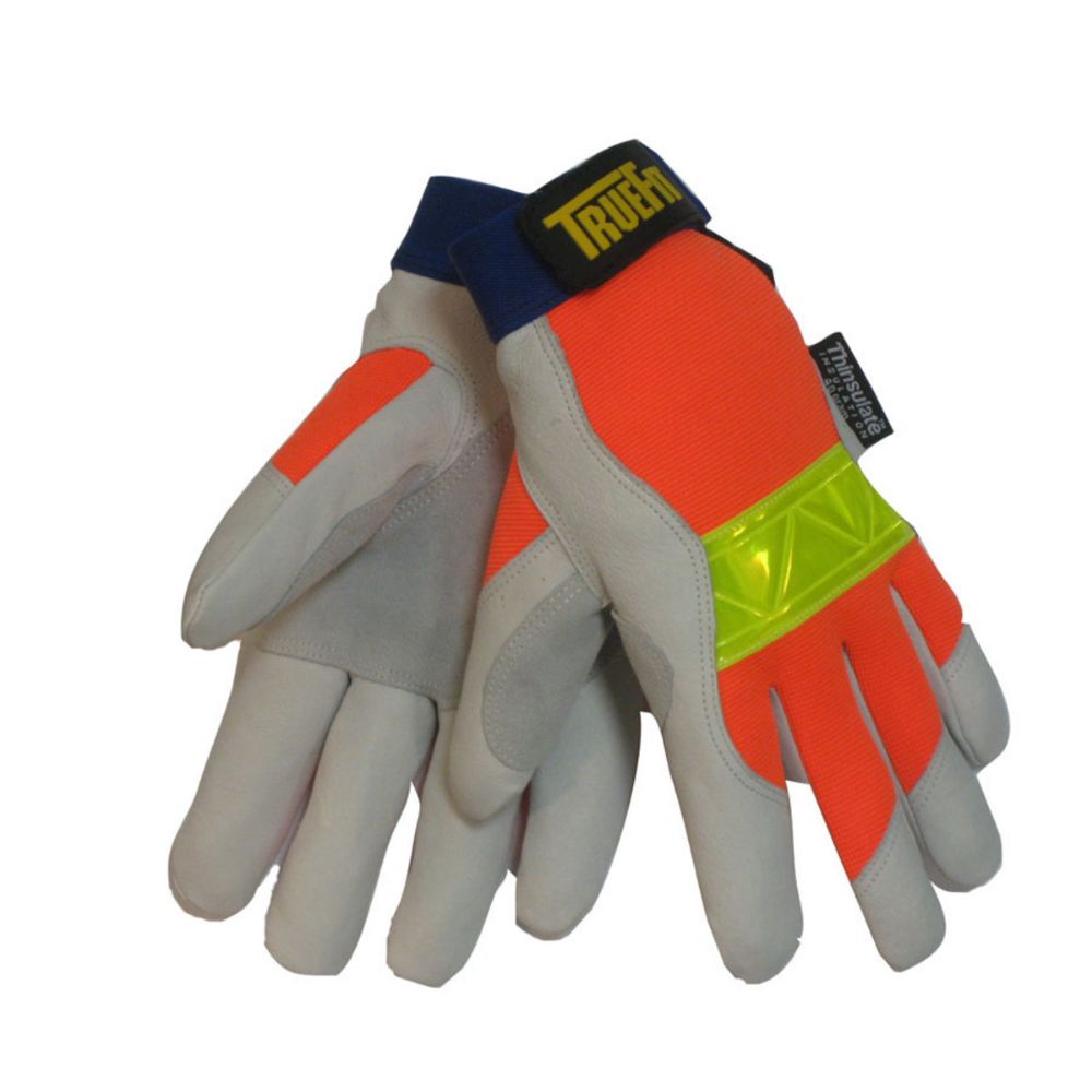 Tillman Large Hi-Viz Orange And Gray TrueFit Top Grain Pigskin Thinsulate Lined Cold Weather Gloves With Reinforced Thumb, Elastic Cuff, Hook And Loop Closure, Rough Side Out Double-eSafety Supplies, Inc