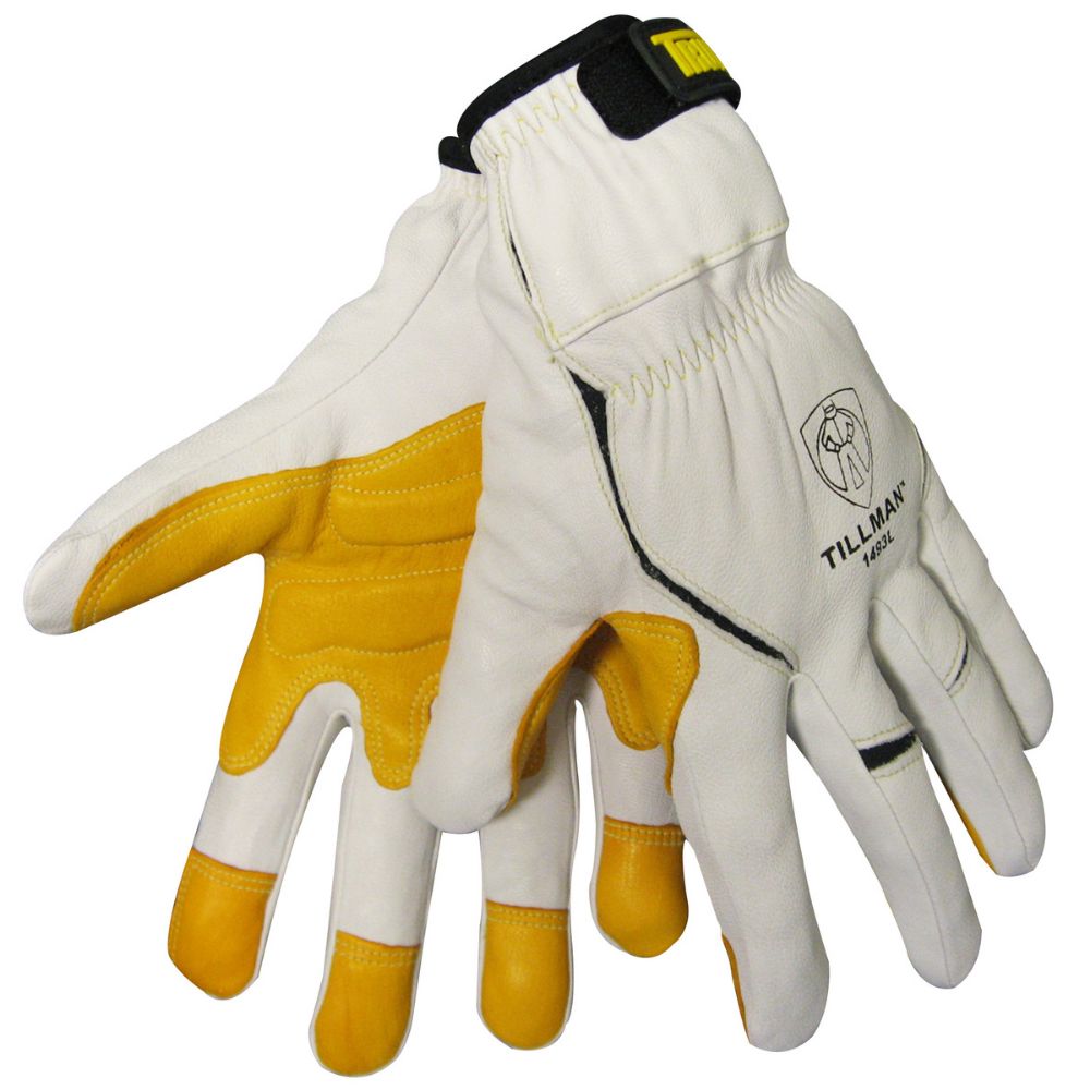 Tillman Large White TrueFit Fingertip Top grain Kevlar And Goatskin Super Premium Mechanics Gloves With Elastic Cuff, Double Reinforced Fingertips And Hook And Loop Closure-eSafety Supplies, Inc