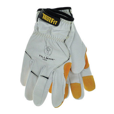 Tillman Medium White TrueFit Fingertip Top grain Kevlar And Goatskin Super Premium Mechanics Gloves With Elastic Cuff, Double Reinforced Fingertips And Hook And Loop Closure-eSafety Supplies, Inc