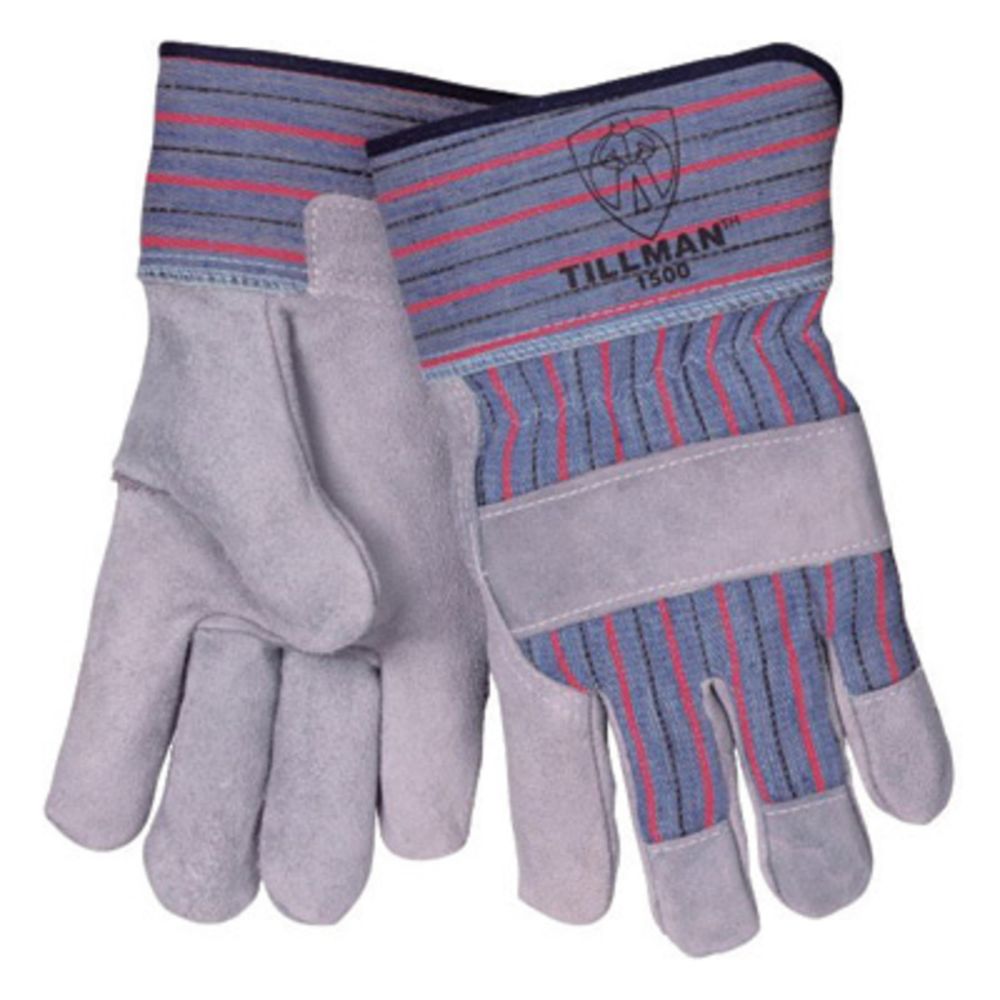 Tillman Large Blue, Red And Gray Leather Palm Gloves With Canvas Back Rubberized Safety Cuff And Knuckle Strap-eSafety Supplies, Inc