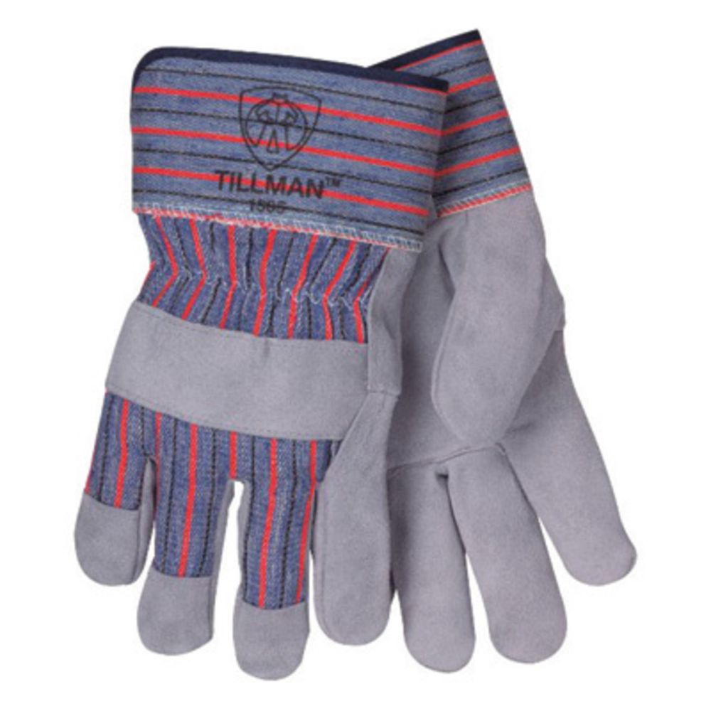 Tillman Large Blue Red And Gray Leather Palm Gloves With Rubberized Safety Cuff And Knuckle Strap-eSafety Supplies, Inc