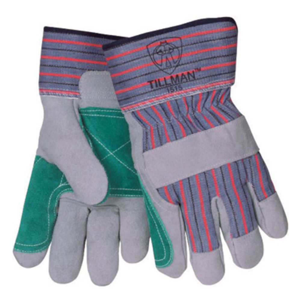 Tillman Large Blue Red Gray And Green Leather Palm Gloves With Rubberized Safety Cuff And Knuckle Strap-eSafety Supplies, Inc