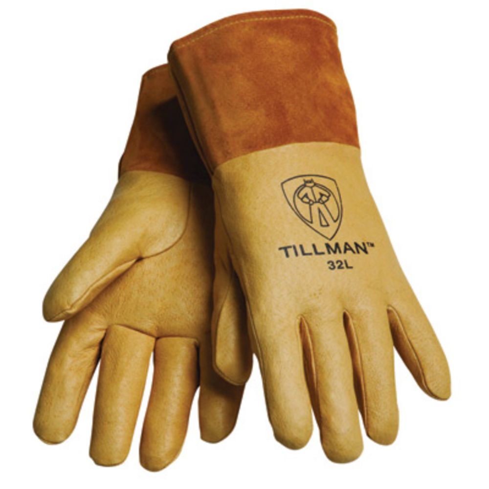 Tillman Large Gold Top Grain Pigskin Unlined Premium Grade MIG Welders Gloves With Straight Thumb, 4" Cuff And Kevlar Lock Stitching-eSafety Supplies, Inc