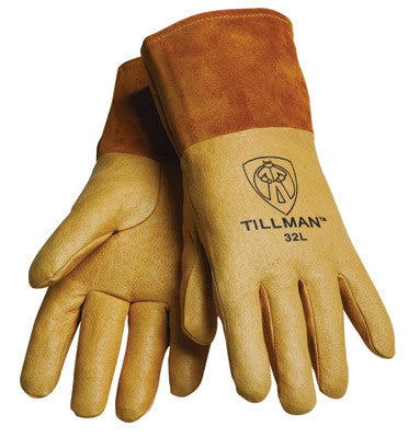 Tillman Medium Gold Top Grain Pigskin Unlined Premium Grade MIG Welders Gloves With Straight Thumb, 4" Cuff And Kevlar Lock Stitching-eSafety Supplies, Inc