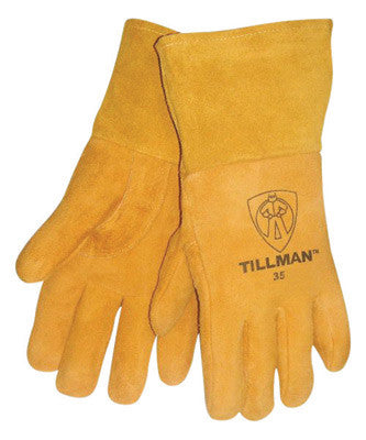 Tillman Medium 12" Gold Deerskin Cotton/Foam Lined Premium Grade MIG Welders Gloves With Straight Thumb, 4" Gauntlet Cuff And Kevlar Lock Stitching-eSafety Supplies, Inc