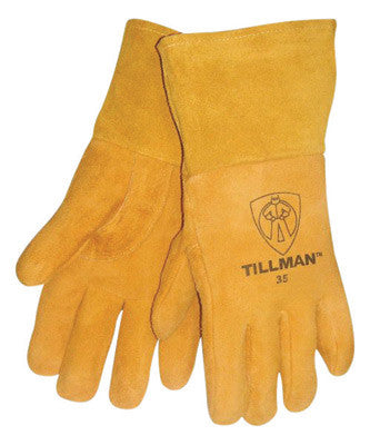 Tillman Medium 12" Gold Deerskin Cotton/Foam Lined Premium Grade MIG Welders Gloves With Straight Thumb, 4" Gauntlet Cuff And Kevlar Lock Stitching
