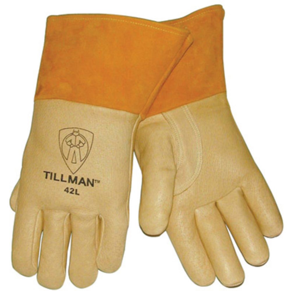 Tillman Medium Brown Top Grain Pigskin Cotton/Foam Lined Premium Grade MIG Welders Gloves With Straight Thumb, 4" Cuff And Kevlar Lock Stitching-eSafety Supplies, Inc