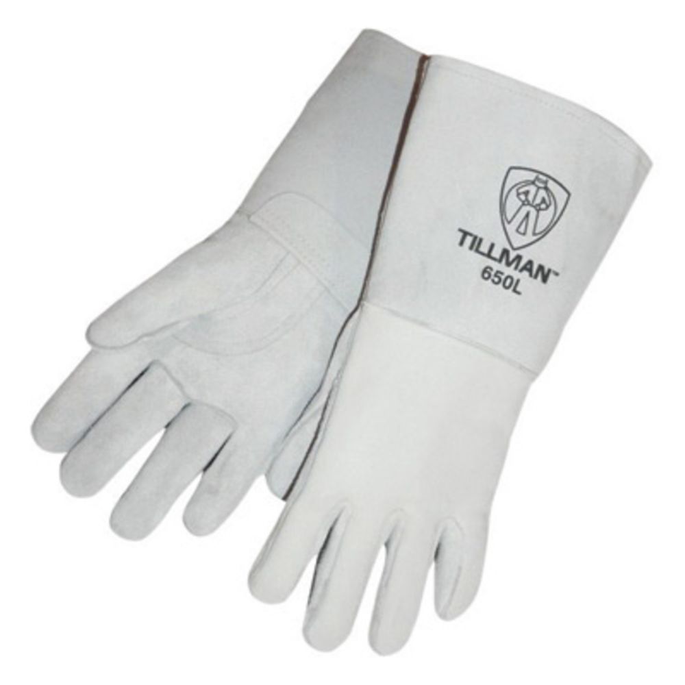 Tillman Large 14" Gray Top Grain Cowhide Cotton/Foam Lined Premium Grade Stick Welders Gloves With Reinforced Straight Thumb, Stiff Cowhide Cuff, Welted Finger And Kevlar Lock Stitching-eSafety Supplies, Inc