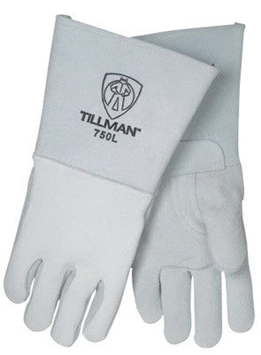 Tillman Large 14" Pearl Gray Top Grain Elkskin Cotton Foam Welders' Gloves With Stiff Cowhide Thumb, Straight Cuff, Welted Fingers, Kevlar Stitching And Pull Tab-eSafety Supplies, Inc