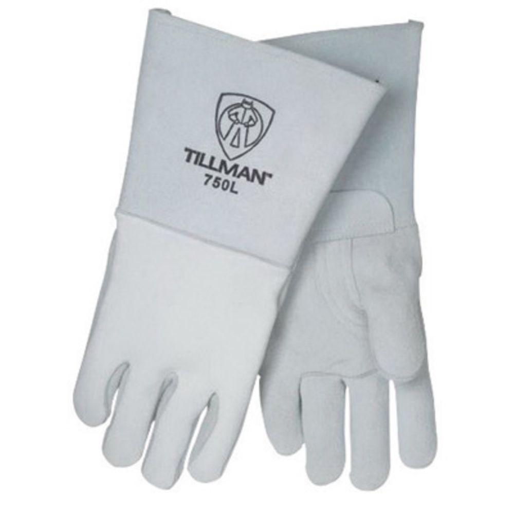 Tillman Medium 14" Pearl Gray Top Grain Elkskin Cotton Foam Welders' Gloves With Stiff Cowhide Thumb, Straight Cuff, Welted Fingers, Kevlar Stitching And Pull Tab