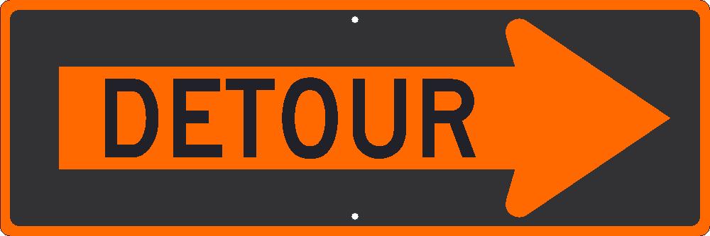 Detour Inside Arrow Right, 12X36 Sign,.080 Hip Ref Alum - TM195K-eSafety Supplies, Inc