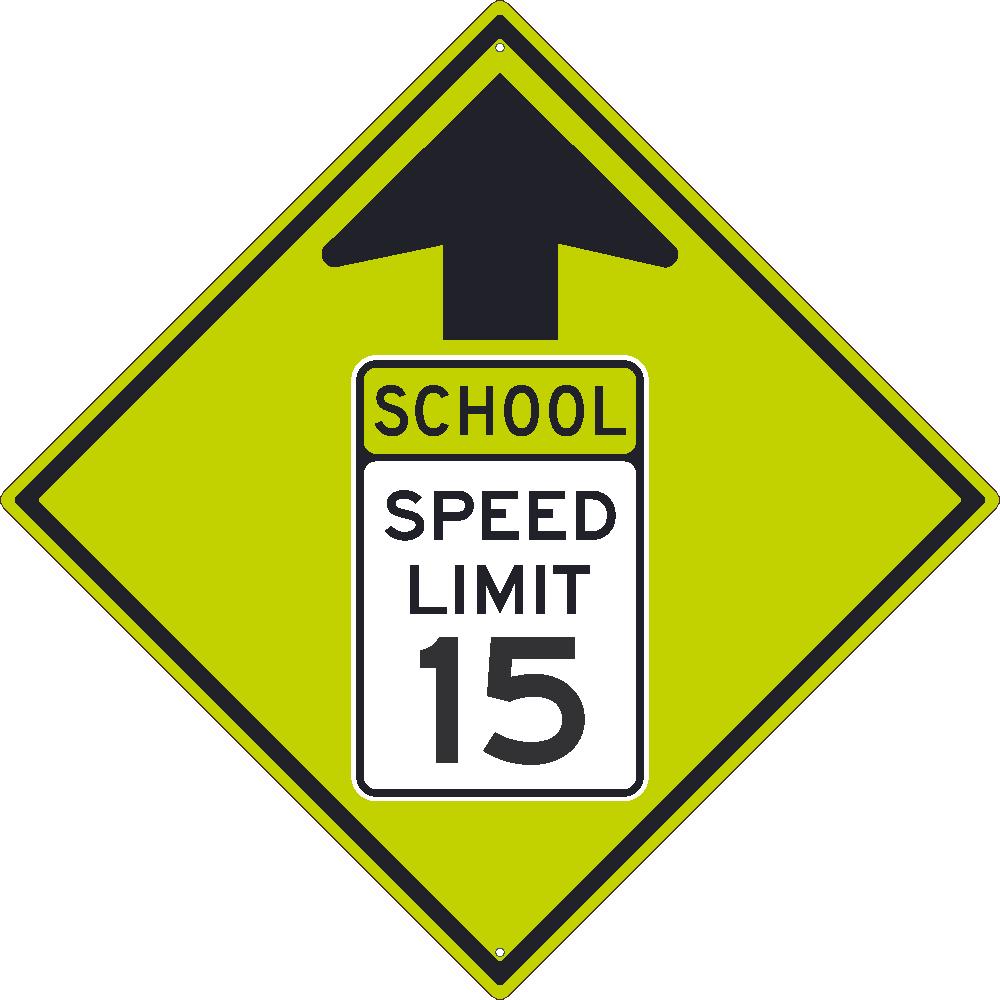 (Graphic School Speed Limit Sign With Arrow), 30X30 .080 Dg Ref Alum - TM606DG-eSafety Supplies, Inc