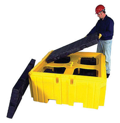UltraTech 62" X 62" X 28" Ultra-IBC Spill Pallet Plus Yellow Polyethylene Economy Portable Spill Pallet With 360 Gallon Spill Capacity And Drain-eSafety Supplies, Inc