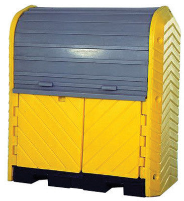 UltraTech 67 1/4" X 41 1/4" X 74" Ultra-Hard Top P2 Plus Yellow Polyethylene 2-Drum Spill Pallet With 66 Gallon Spill Capacity Without Drain