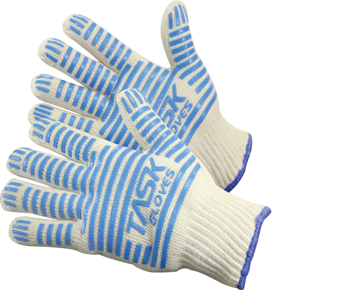Task Gloves-Heat Task - Cotton shell, cotton/polyester inner layer, two sided non-slip silicone stripe Gloves.
