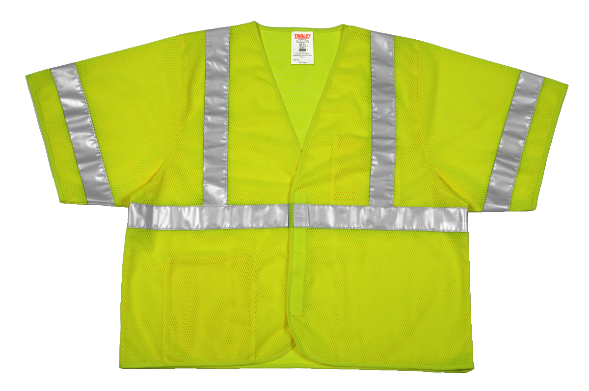 Type R Class 3 Vest - Fluorescent Yellow-Green - Polyester Mesh - Hook & Loop Closure - 2 Interior Pockets - Silver Reflective Tape-eSafety Supplies, Inc