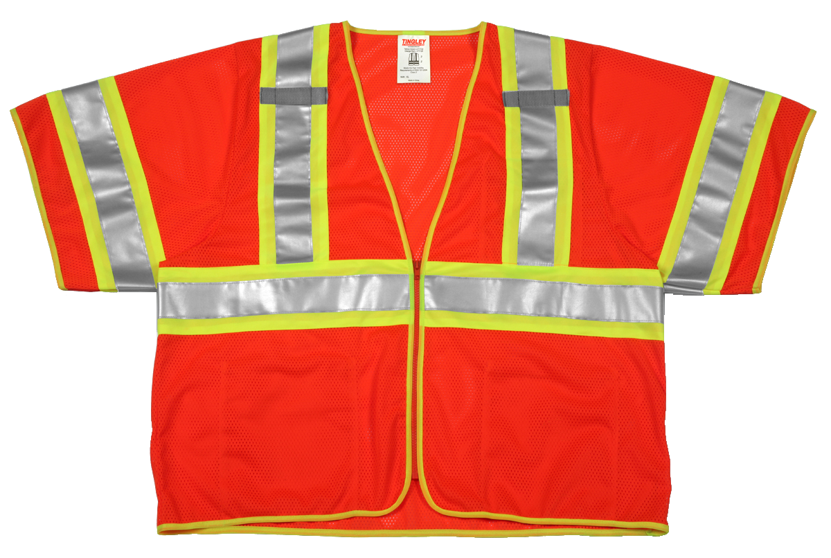 Type R Class 3 Vest - Fluorescent Orange-Red - Polyester Mesh - Zipper Closure - 2 Mic Tabs - 4 Interior Pockets - Two-Tone Silver Reflective Tape-eSafety Supplies, Inc