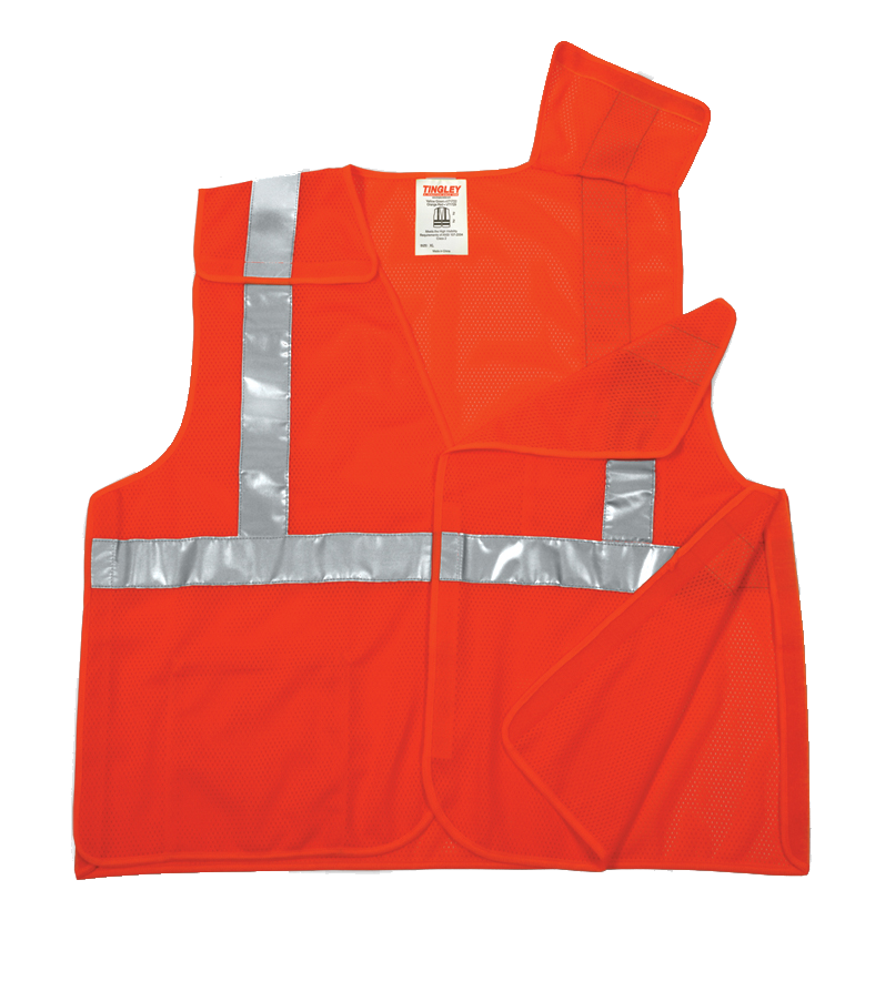 Type R Class 2 5 Point Breakaway Vest - Fluorescent Orange-Red - Polyester Mesh - Hook & Loop Closure - Breakaway Hook & Loop at Shoulders, Sides and Front - 2 Interior Pockets - Silver Reflective Tape-eSafety Supplies, Inc
