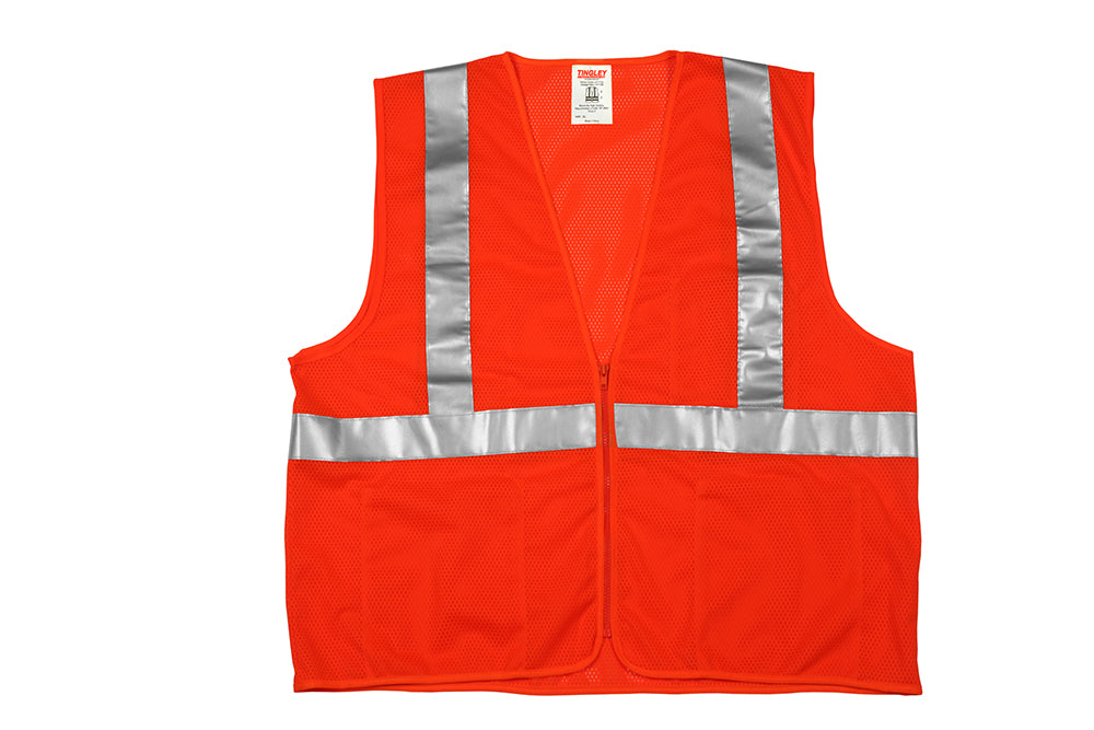 Type R Class 2 Vest - Fluorescent Orange-Red - Polyester Mesh - Zipper Closure - 4 Interior Pockets - Silver Reflective Tape-eSafety Supplies, Inc