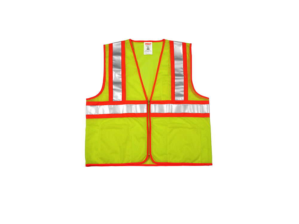 Type R Class 2 Vest - Fluorescent Yellow-Green - Polyester Mesh - Zipper Closure - 4 Interior Pockets - Two-Tone Silver Reflective Tape-eSafety Supplies, Inc
