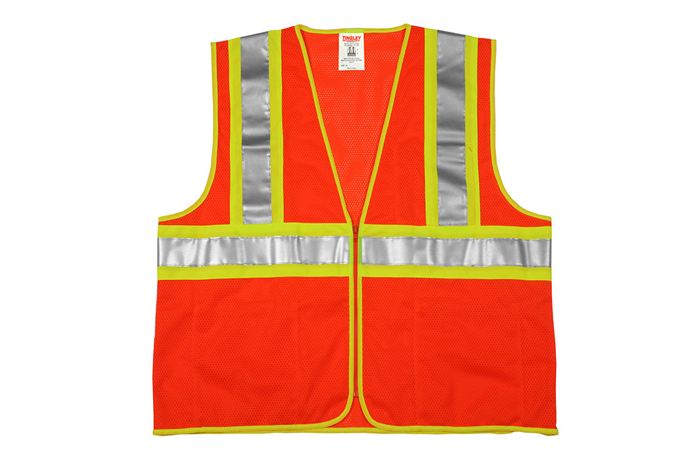 Type R Class 2 Vest - Fluorescent Orange-Red - Polyester Mesh - Zipper Closure - 4 Interior Pockets - Two-Tone Silver Reflective Tape-eSafety Supplies, Inc