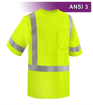Safety Shirt: Hi Vis Pocket Shirt: Lime Birdseye: ANSI 3-eSafety Supplies, Inc