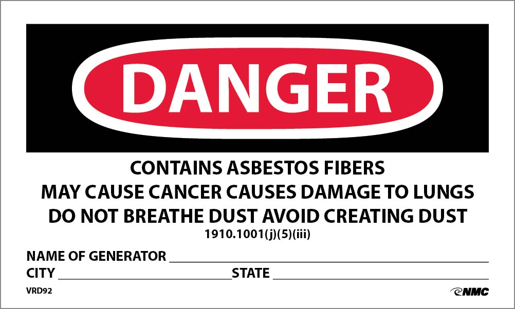 Danger Contains Asbestos Fibers Hazard Warning Label - Roll-eSafety Supplies, Inc