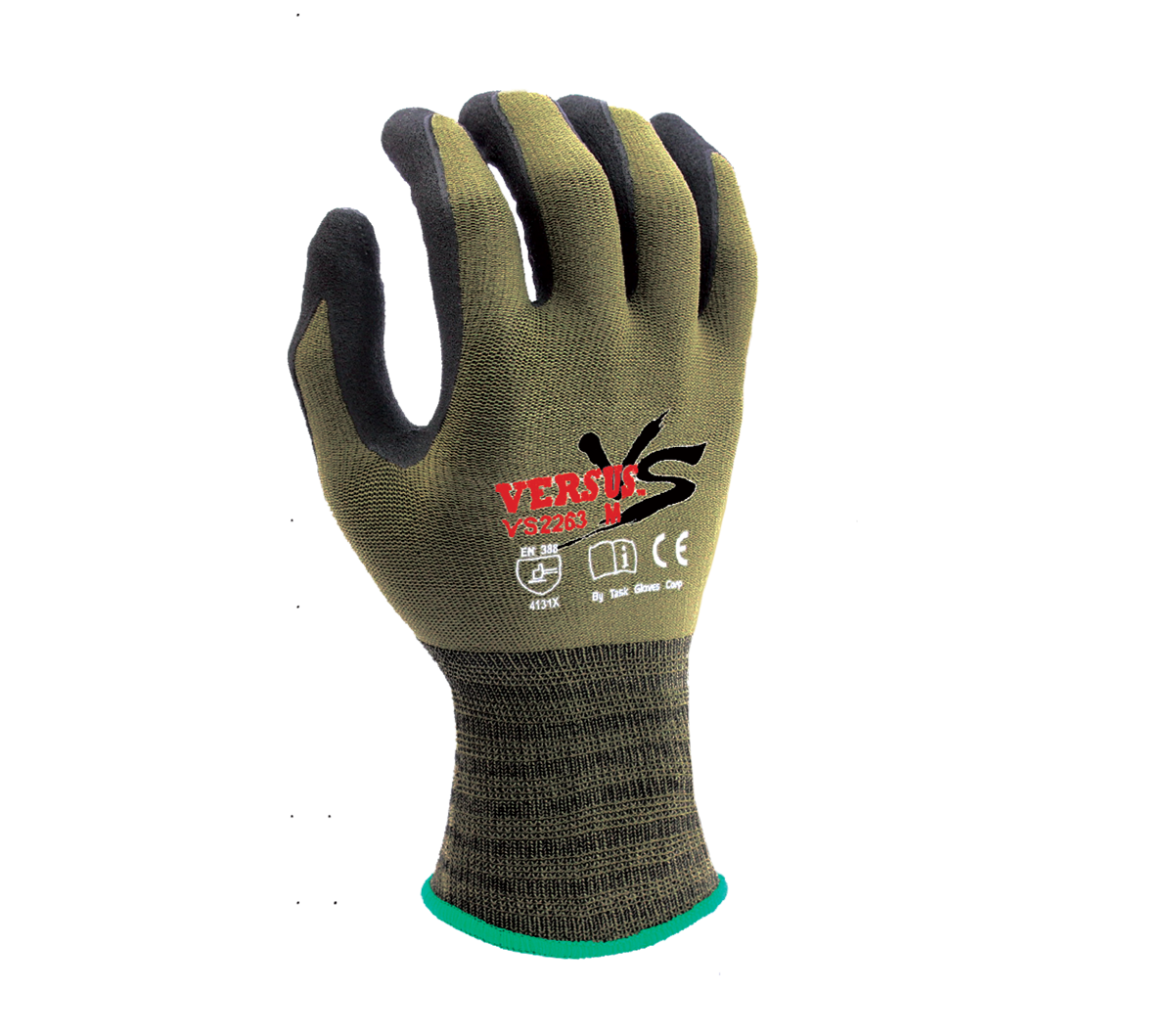 Black Micro-Foam Nitrile palm coated with Nitrile dots, 15G Green Hi-Elasticity Nylon shell-eSafety Supplies, Inc