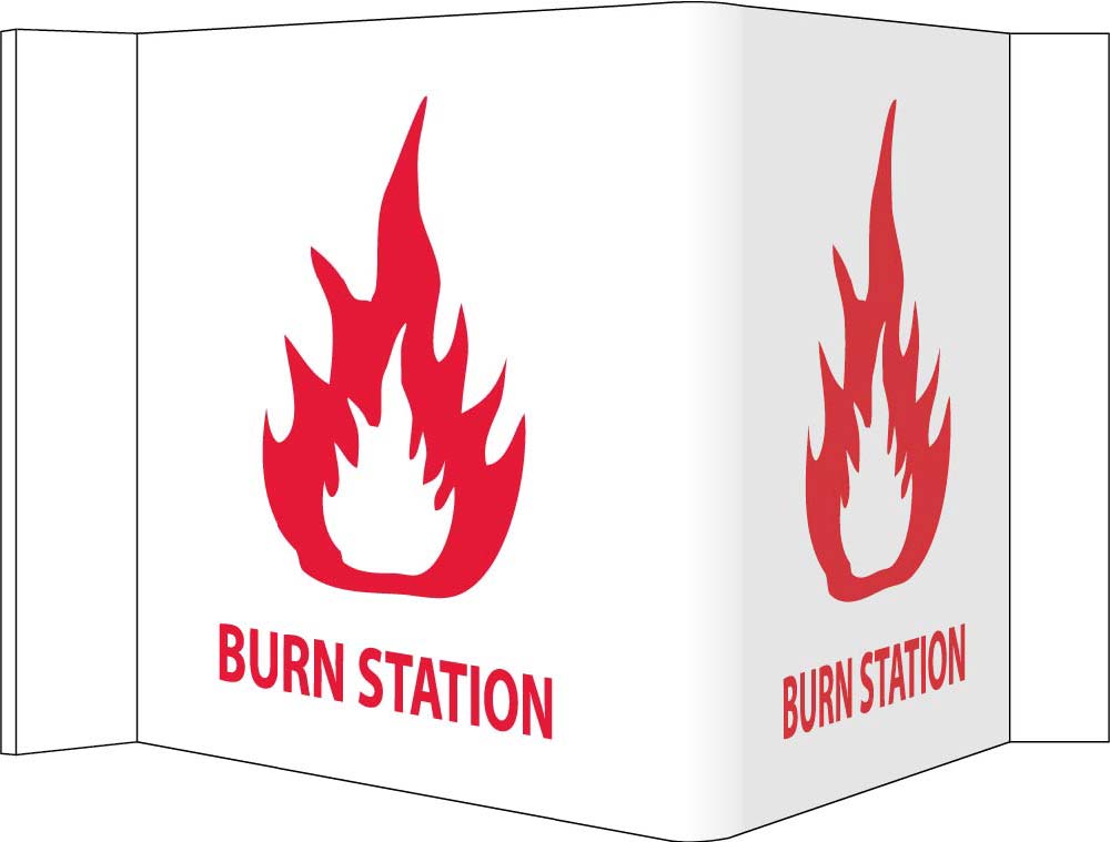 3-View Burn Station Sign-eSafety Supplies, Inc