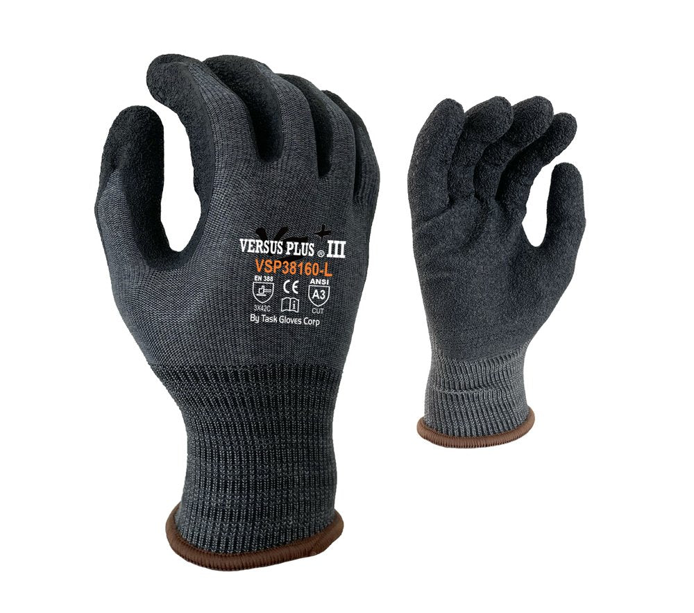Versus Plus® - 15 Gauge Dark Blue Turnbull® shell, Black Crinkle Latex palm coated, ANSI Cut A3 - Dozen
