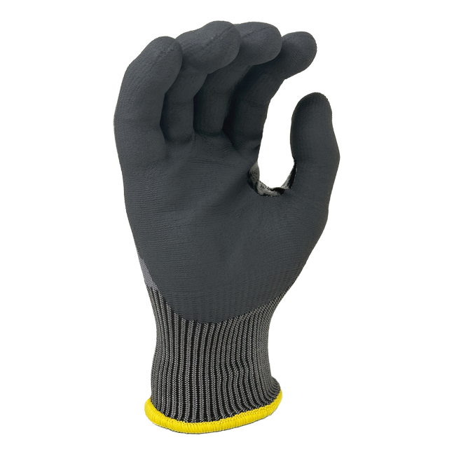 Versus Plus® - 15 Gauge Gray 80% Turnbull® yarn/20% R-PET, Black Micro-Foam Nitrile Palm coated, Reinforced Thumb Saddle, ANSI Cut A5, Touchscreen compatible