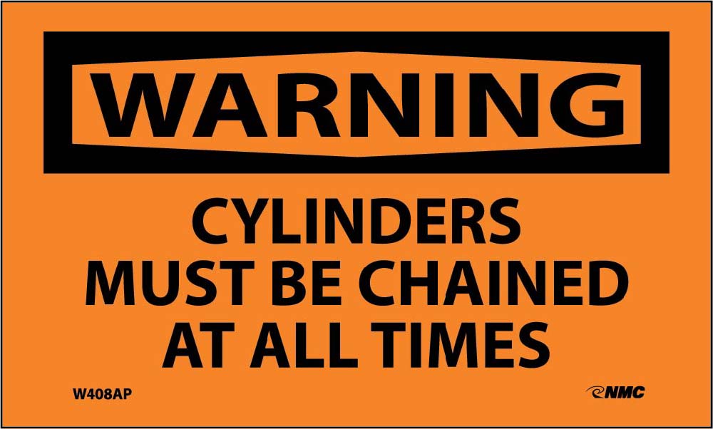 Warning Cylinders Must Be Chained At All Times Label - 5 Pack-eSafety Supplies, Inc
